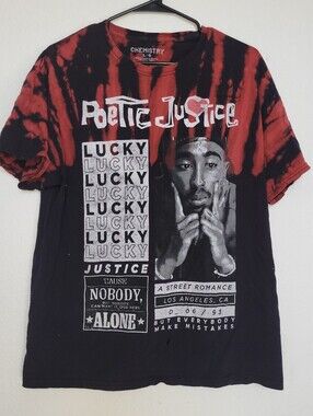 Chemistry Red and Black Tie-Dye Graphic Tee with Portrait Print of Tupac